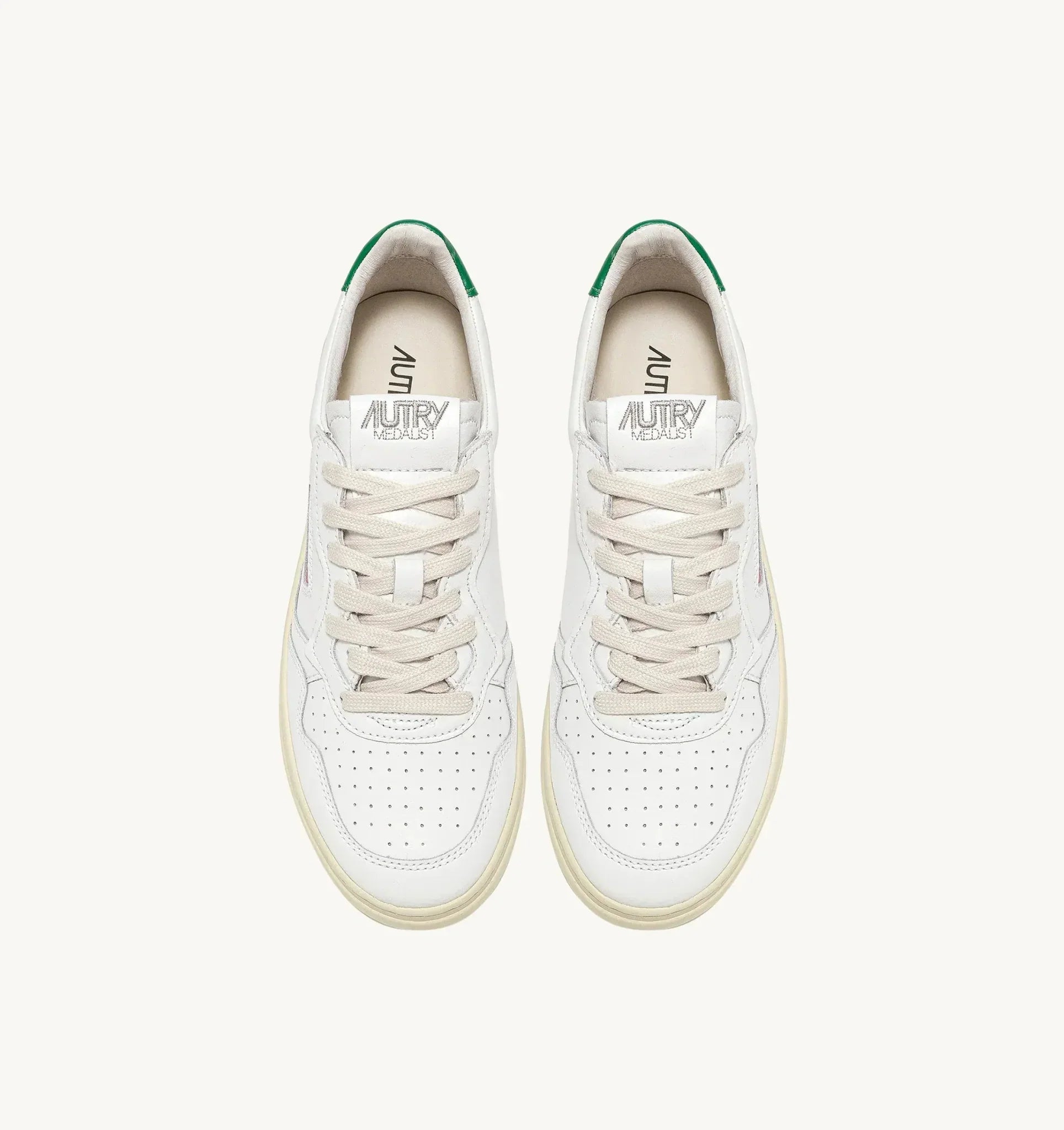 AUTRY - Baskets medalist low en cuir blanc et vert