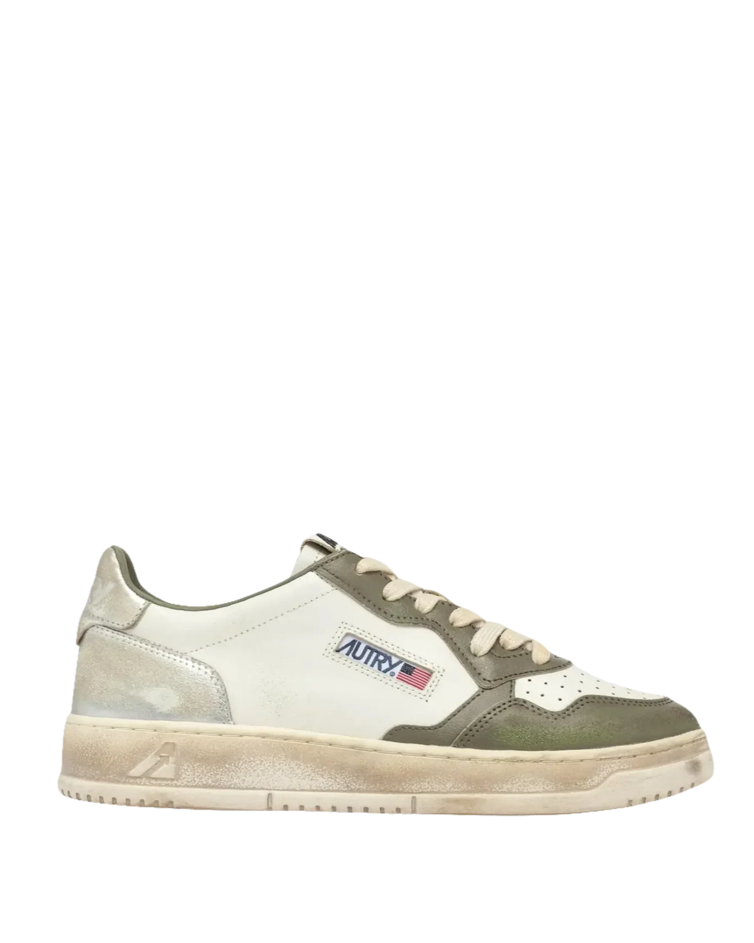 AUTRY - BASKETS MEDALIST LOW SUPER VINTAGE WHISPER WHITE VERT ET SILVER - Lothaire